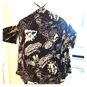 Black cold shoulder halter top